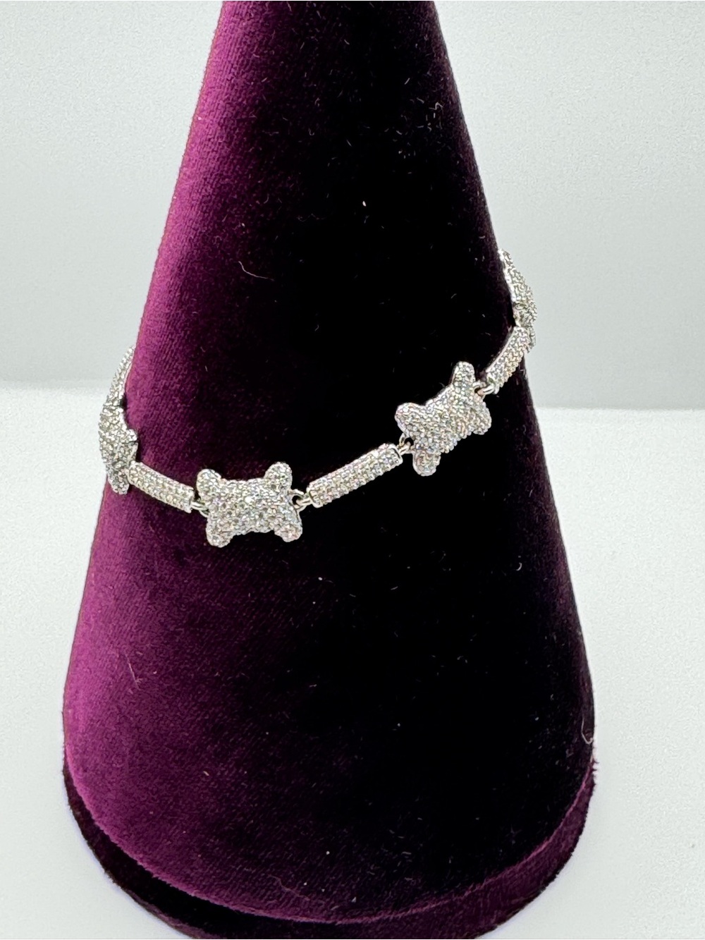 Crystal Pave DogBone-Link Bracelet - Silver Tone Adjustable 6.5-7.5 inch